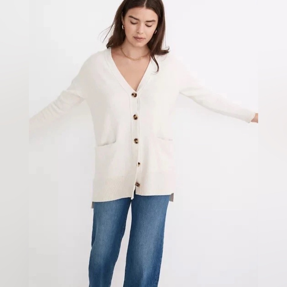 Madewell Miller Knit Cardigan Beige Oatmeal Buttons Pockets Cotton Blend Size XS